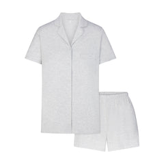 SKIMS SLEEP SHORT SLEEVE BUTTON UP SET | LIGHT HEATHER GREY