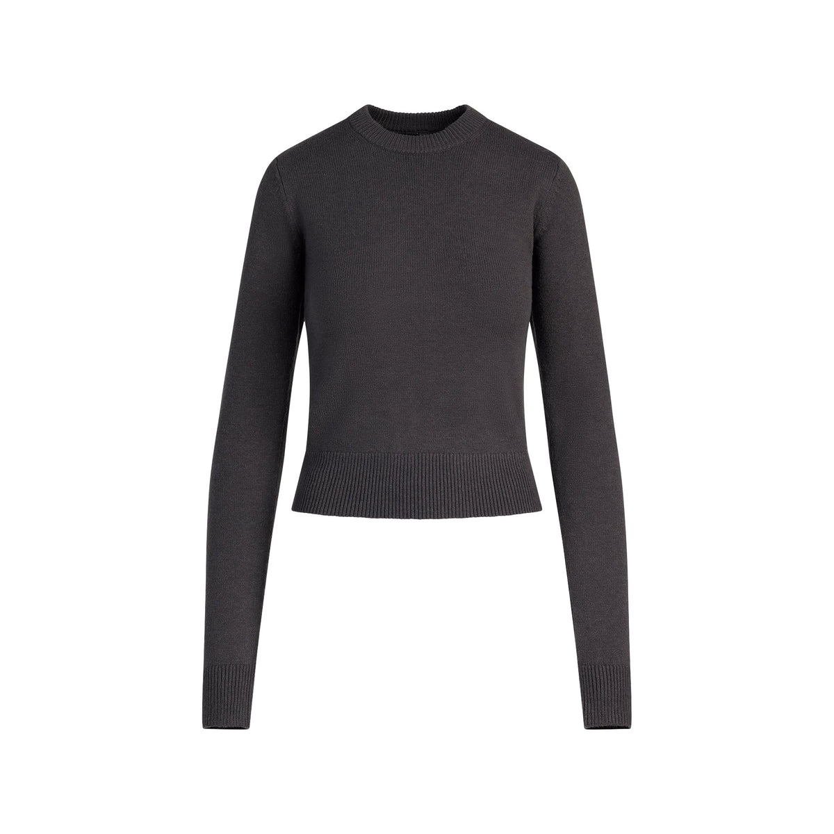 SWEATER KNITS RIBBED LONG SLEEVE FITTED CREW NECK | ASH