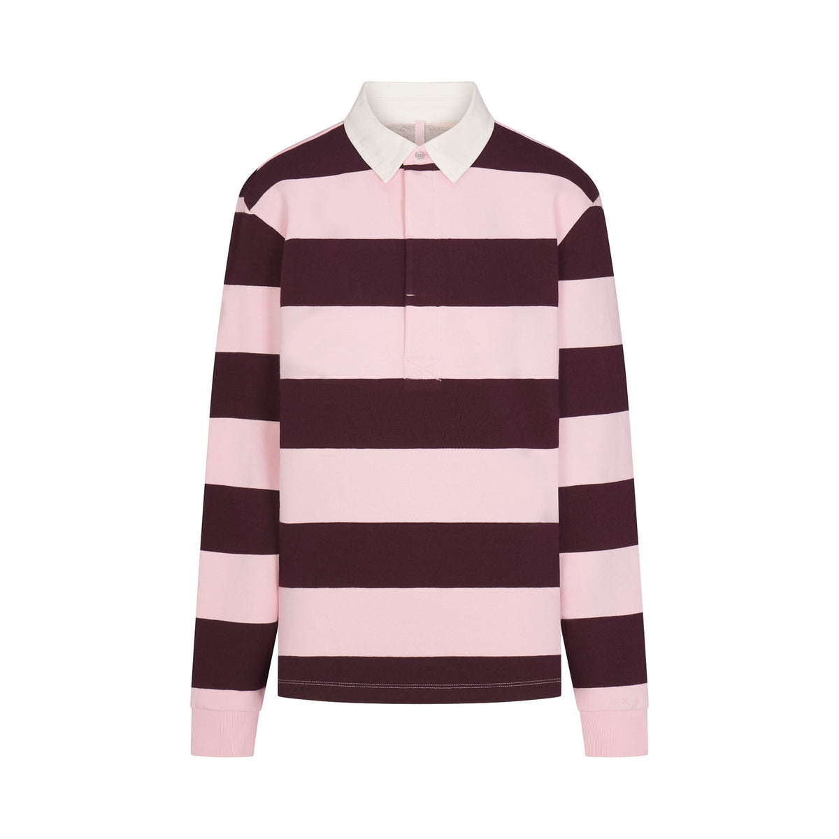 BOYFRIEND FLEECE OVERSIZED POLO | CURRANT RUGBY STRIPE