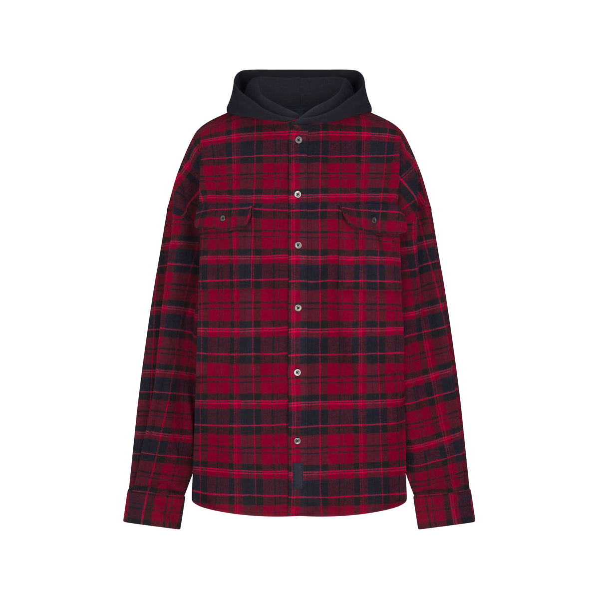 OUTDOOR FLANNEL OVERSIZED HOODED SHIRT | MERLOT CABIN PLAID