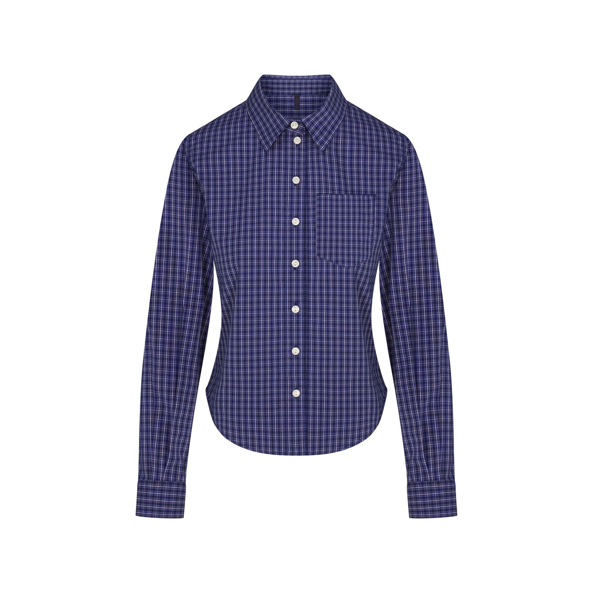 COTTON POPLIN SHRUNKEN BUTTON UP SHIRT | NAVY CHECK