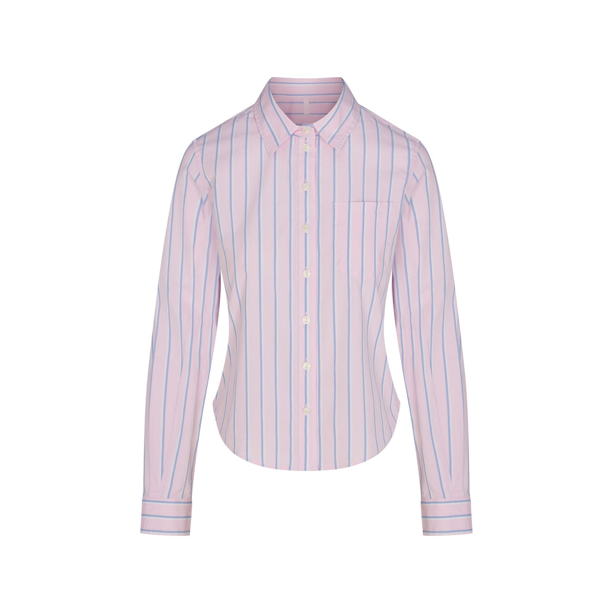 COTTON POPLIN SHRUNKEN BUTTON UP SHIRT | PINK TULLE WIDE STRIPE