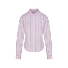 COTTON POPLIN SHRUNKEN BUTTON UP SHIRT | PINK TULLE WIDE STRIPE