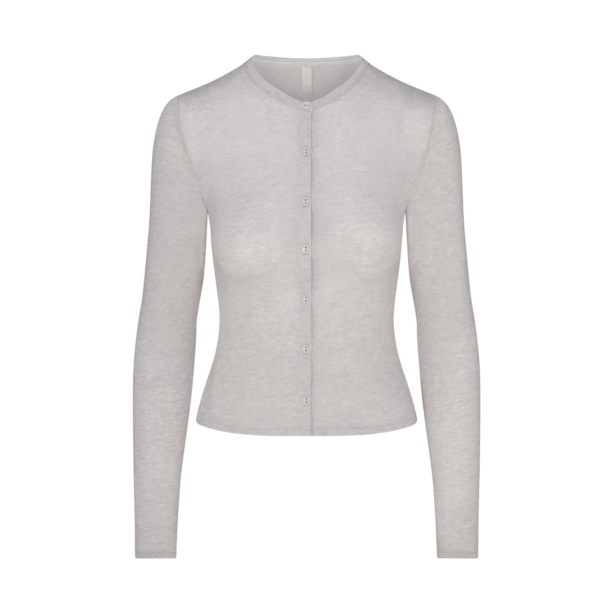 SHEER MODAL CARDIGAN WITH COVERED BUTTONS | HEATHER GREY