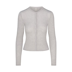 SHEER MODAL CARDIGAN WITH COVERED BUTTONS | HEATHER GREY