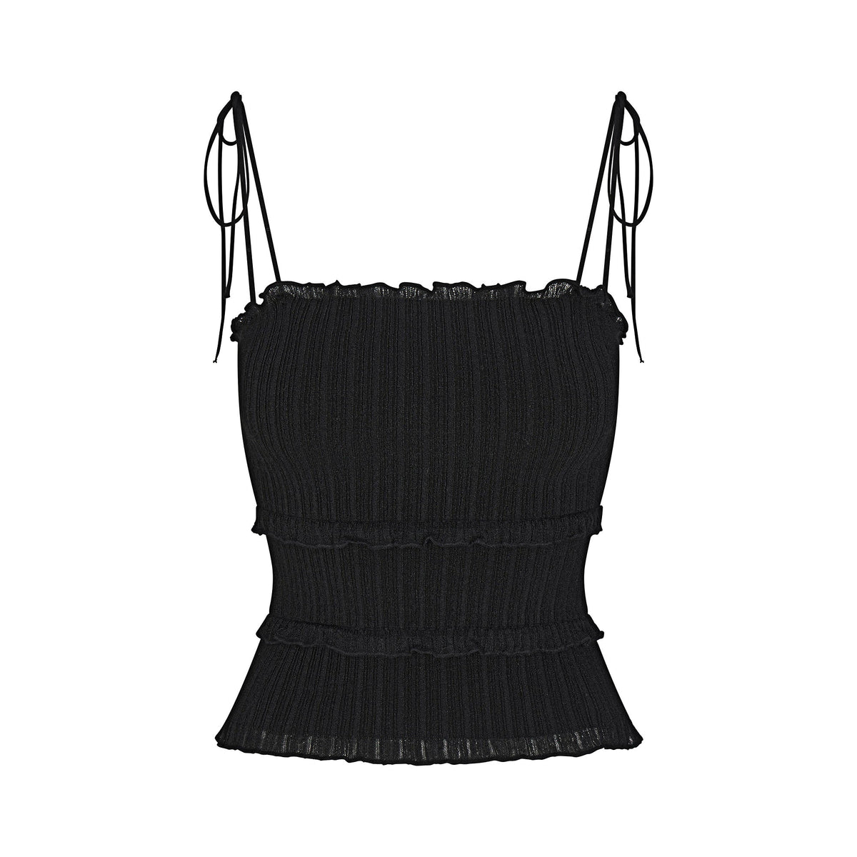 SHEER KNIT RUFFLE CAMI | ONYX