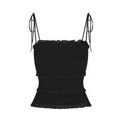 SHEER KNIT RUFFLE CAMI | ONYX