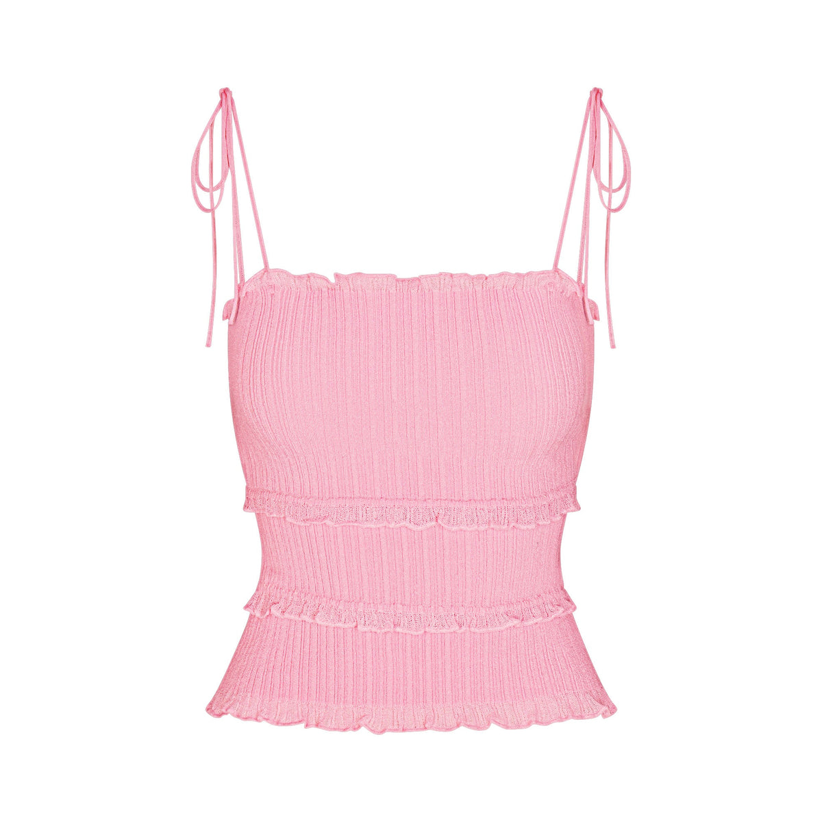 SHEER KNIT RUFFLE CAMI | PEONY