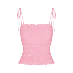 SHEER KNIT RUFFLE CAMI | PEONY