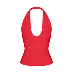SMOOTH LAYERS HALTER TOP | CARMINE