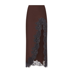 SILK LACE SLIP MIDI SKIRT | ESPRESSO CONTRAST
