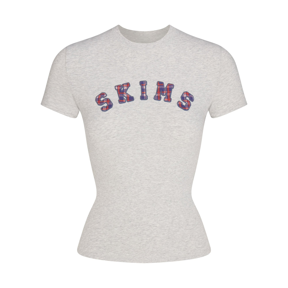 COTTON JERSEY LOGO T-SHIRT | LIGHT HEATHER GREY ARCHED SKIMS PLAID