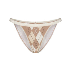LIGHTWEIGHT COTTON LOGO PICOT STRING BIKINI | CAFE ARGYLE PRINT