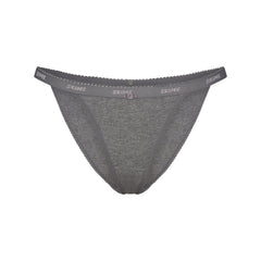 LIGHTWEIGHT COTTON LOGO PICOT STRING BIKINI | DARK HEATHER GREY