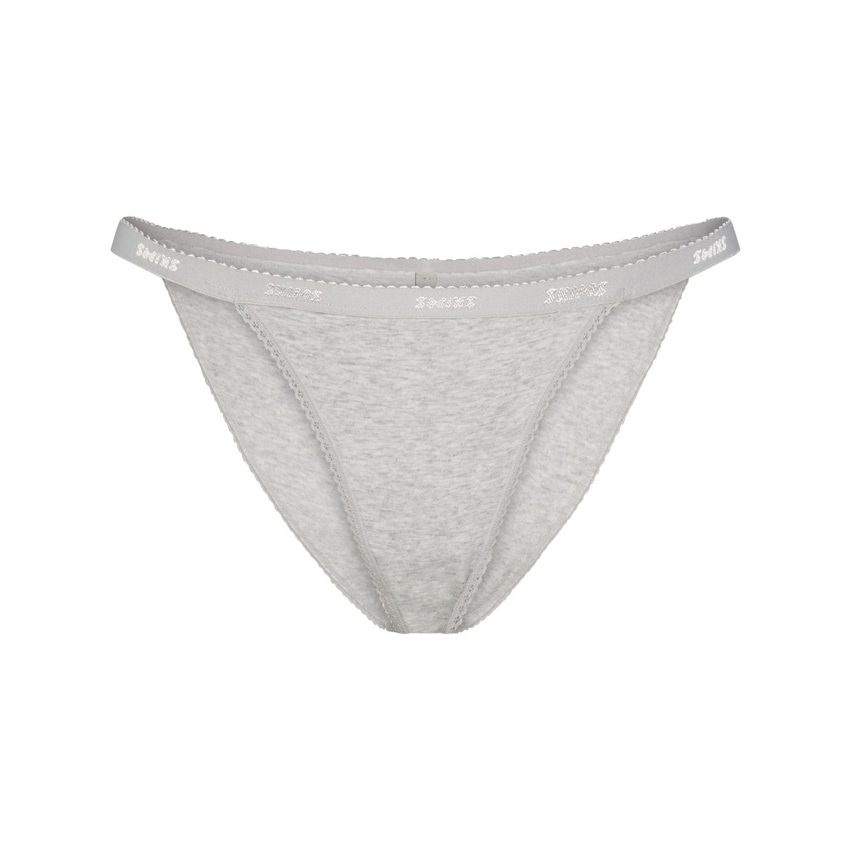 LIGHTWEIGHT COTTON LOGO PICOT STRING BIKINI | LIGHT HEATHER GREY