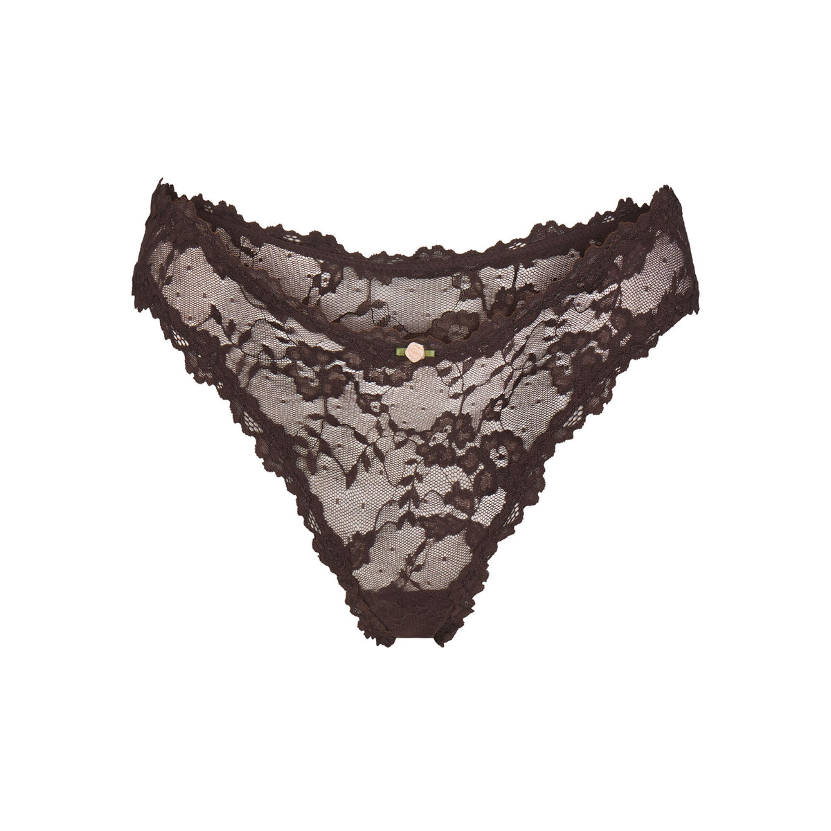 STRETCH LACE DIPPED THONG | ESPRESSO