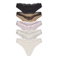 FITS EVERYBODY LACE DIPPED THONG 5-PACK | NEUTRAL DOT MULTI