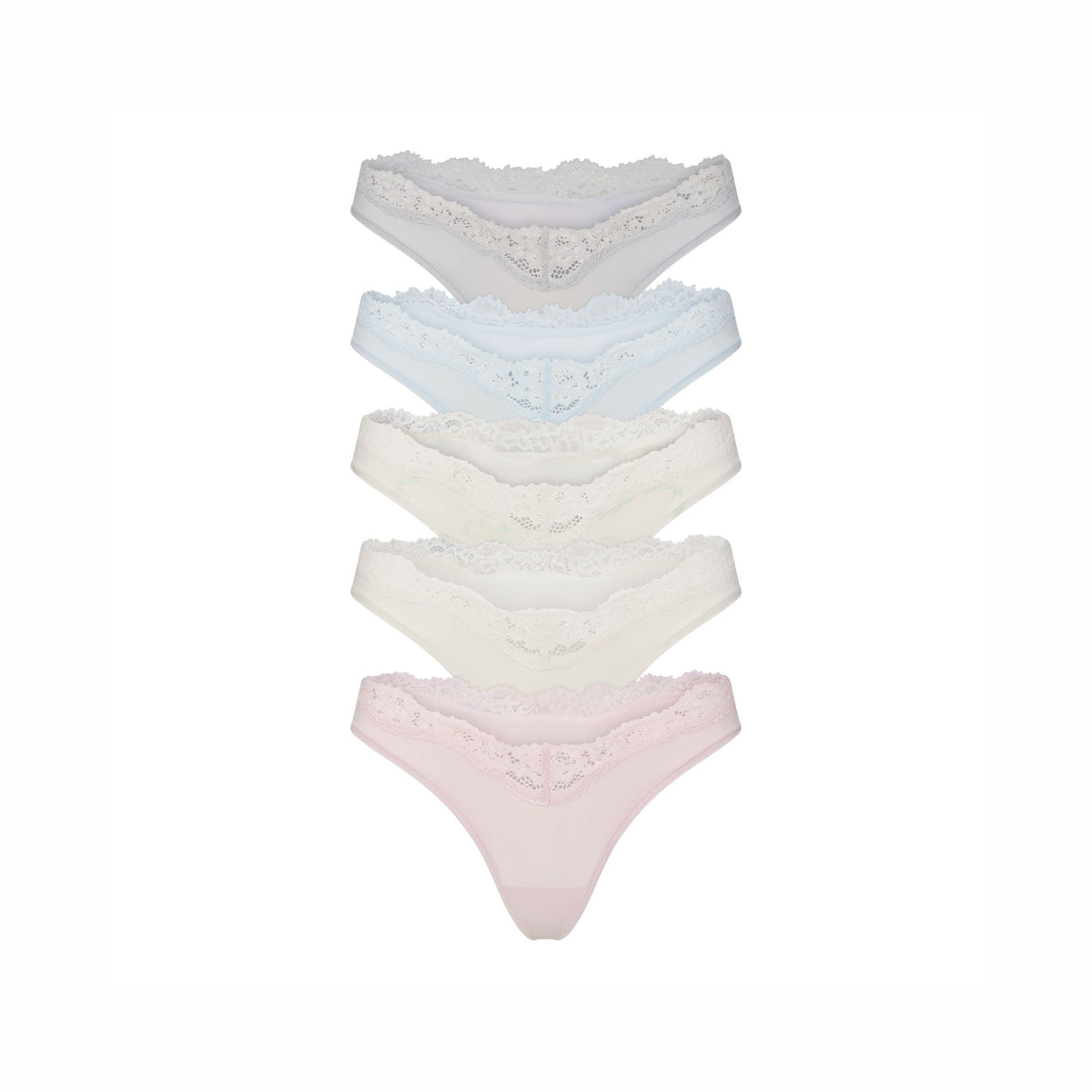 FITS EVERYBODY LACE DIPPED THONG 5-PACK | IVORY PEARL BOW MULTI