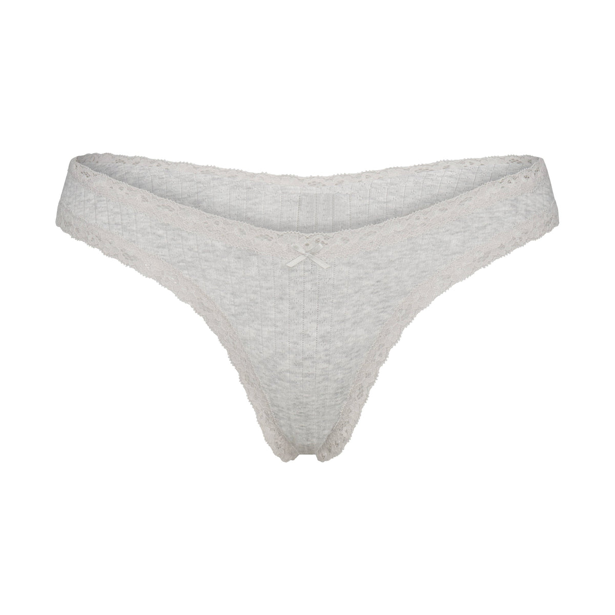 LIGHTWEIGHT COTTON POINTELLE LACE THONG | LIGHT HEATHER GREY