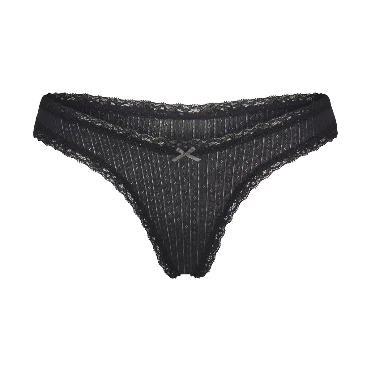 LIGHTWEIGHT COTTON POINTELLE LACE THONG | SOOT TONAL
