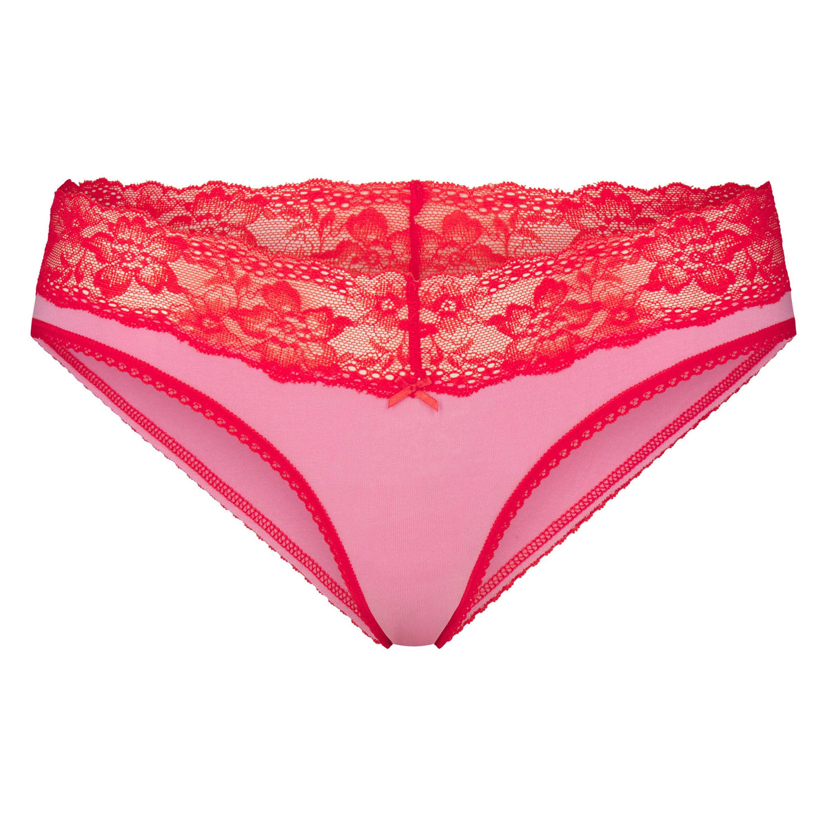 LIGHTWEIGHT COTTON WIDE LACE BRIEF | CARNATION CONTRAST