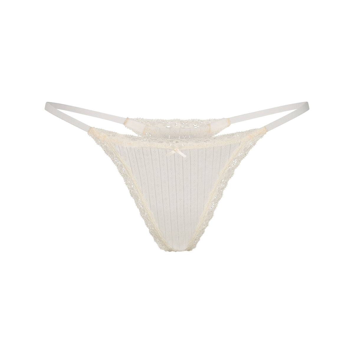 LIGHTWEIGHT COTTON POINTELLE LACE STRING THONG | MARBLE TONAL