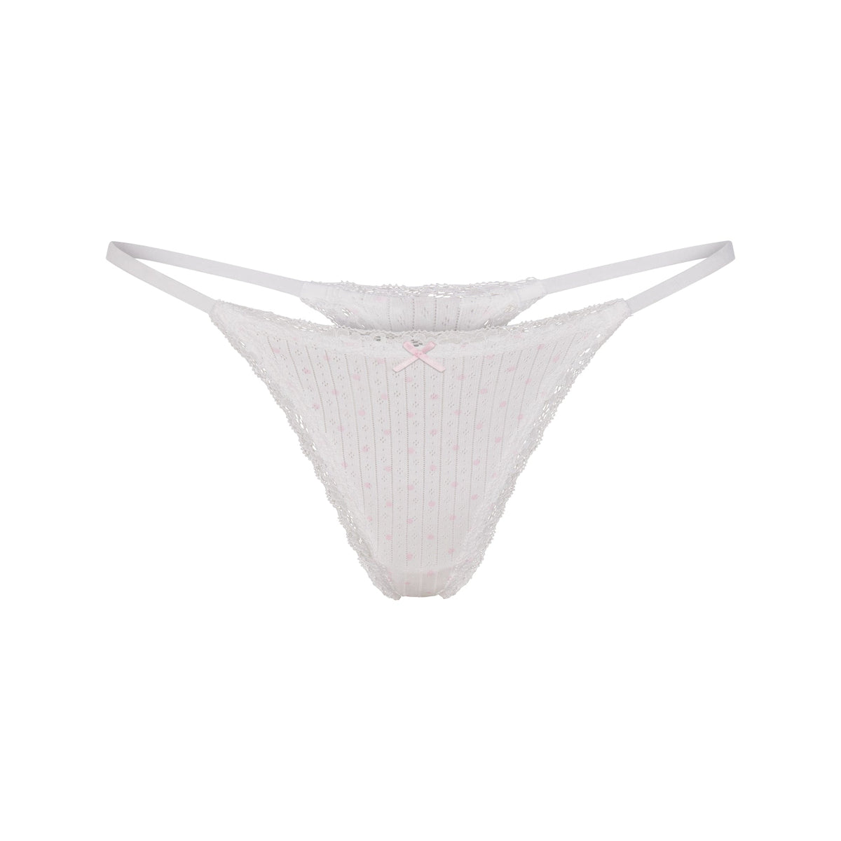 LIGHTWEIGHT COTTON POINTELLE LACE STRING THONG | SNOW PEONY PIN DOT