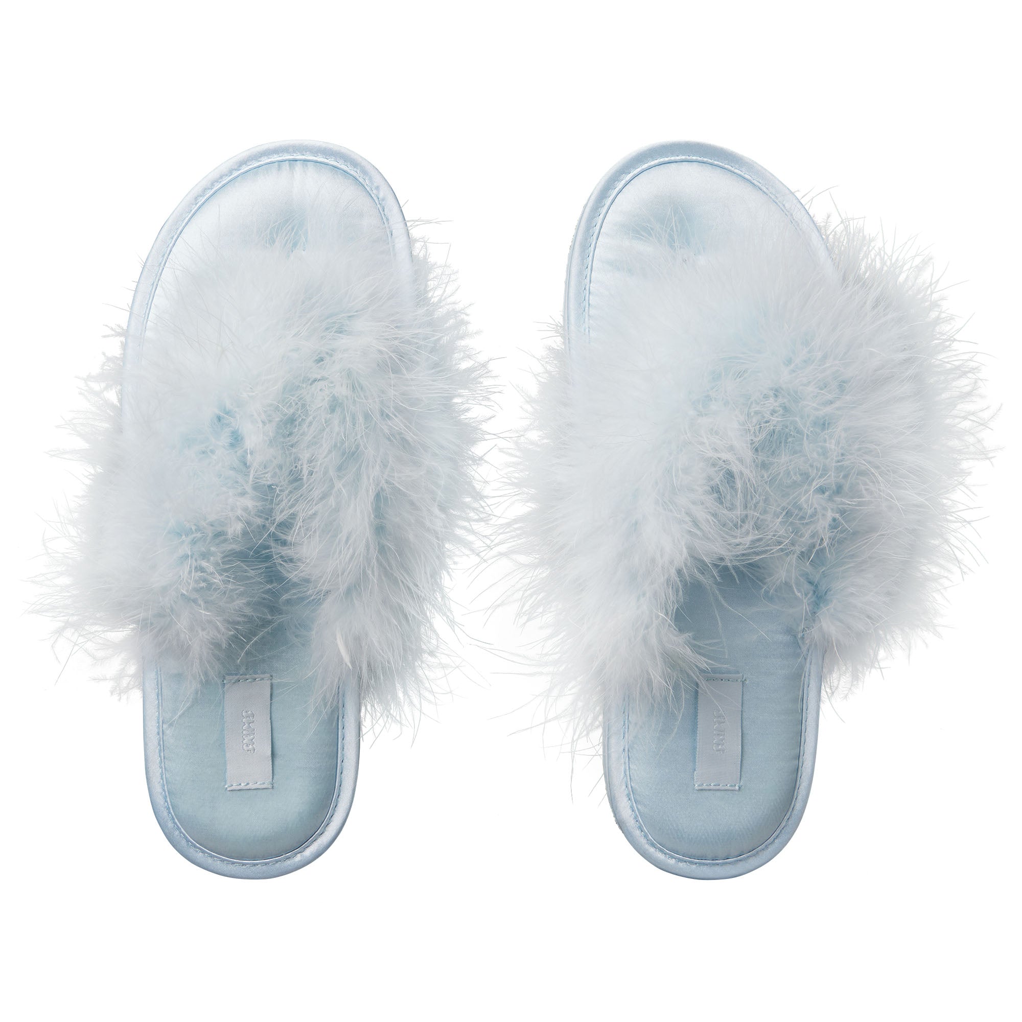 FAUX FEATHER SLIPPER | BABY BLUE