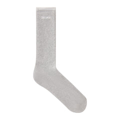 SKIMS SOCKS RIBBED CREW LOGO SOCK | LIGHT HEATHER GREY AND SNOW