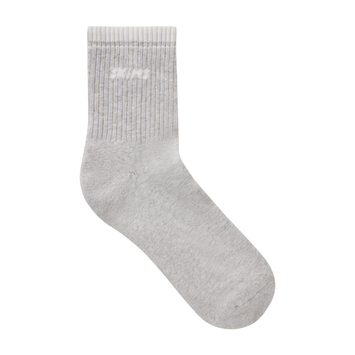 SKIMS SOCKS RIBBED QUARTER CREW LOGO SOCK | LIGHT HEATHER GREY AND SNOW