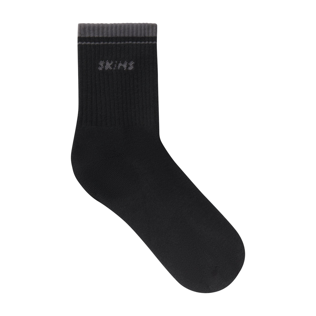 SKIMS SOCKS RIBBED QUARTER CREW LOGO SOCK | ONYX AND DARK HEATHER GREY