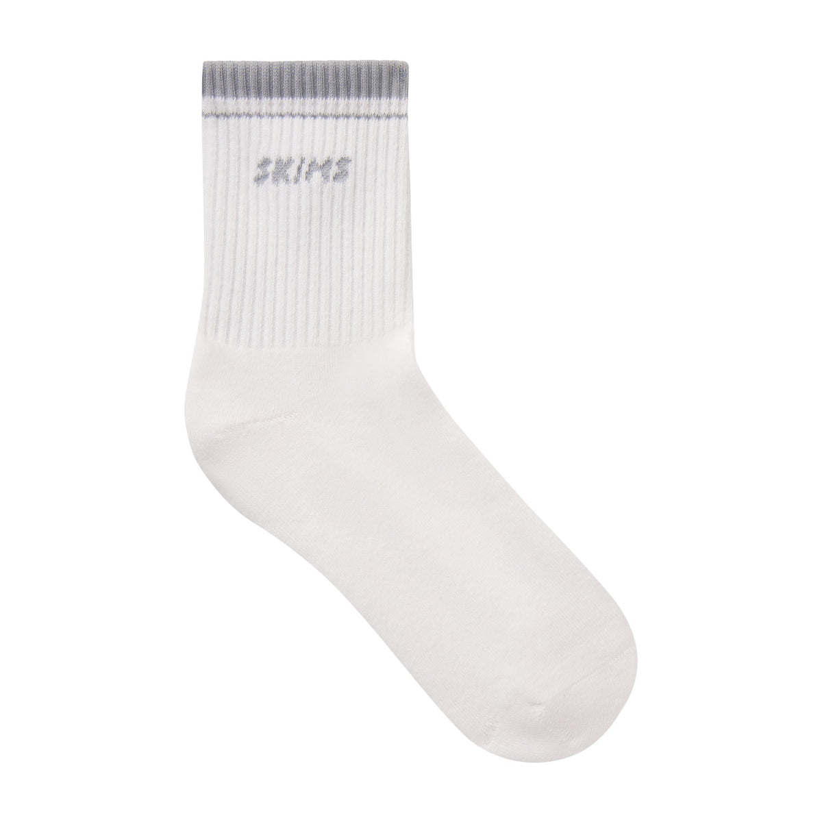 SKIMS SOCKS RIBBED QUARTER CREW LOGO SOCK | SNOW AND LIGHT HEATHER GREY