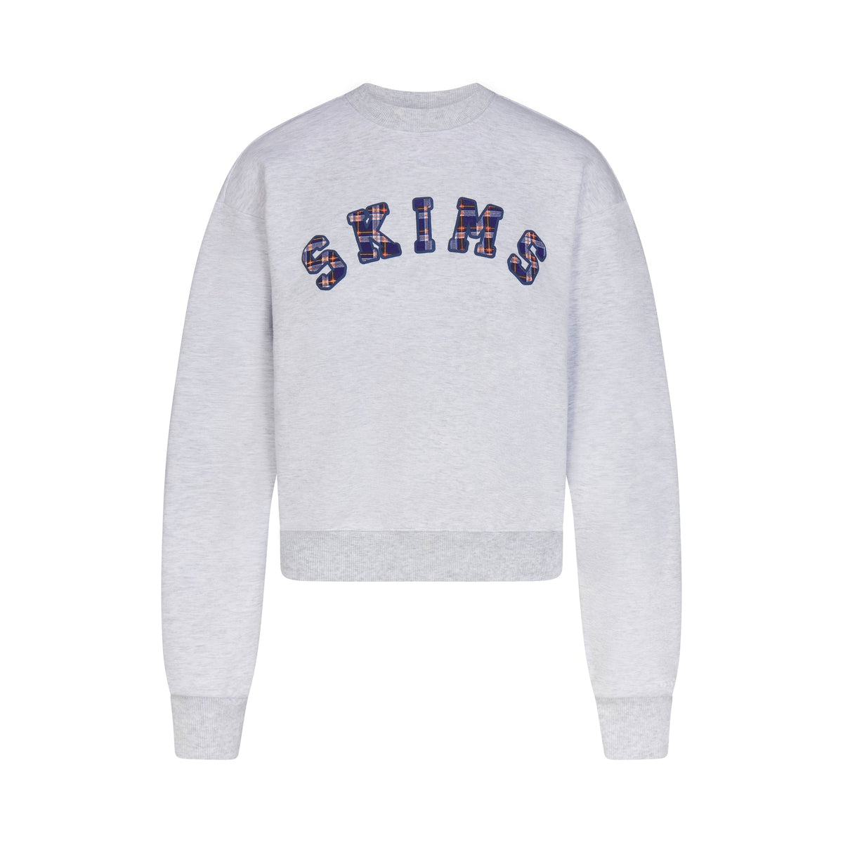COTTON FLEECE LOGO CLASSIC CREWNECK | PLAID ARCHED LOGO PATCH