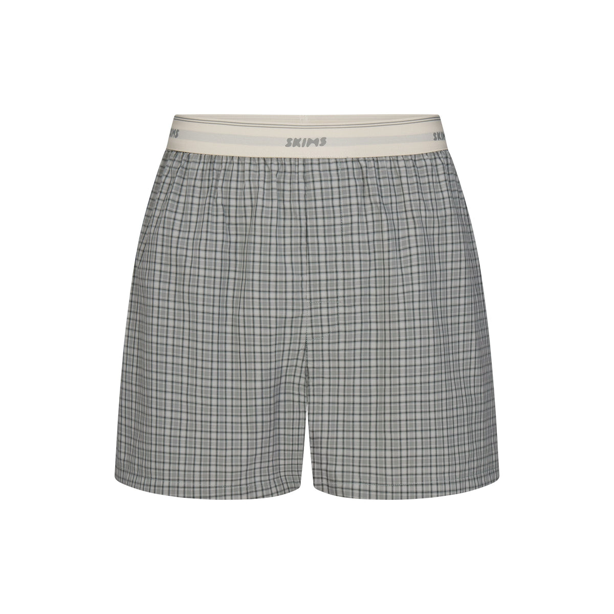 COTTON POPLIN MENS LOGO BAND BOXER | SLATE GREY CHECK