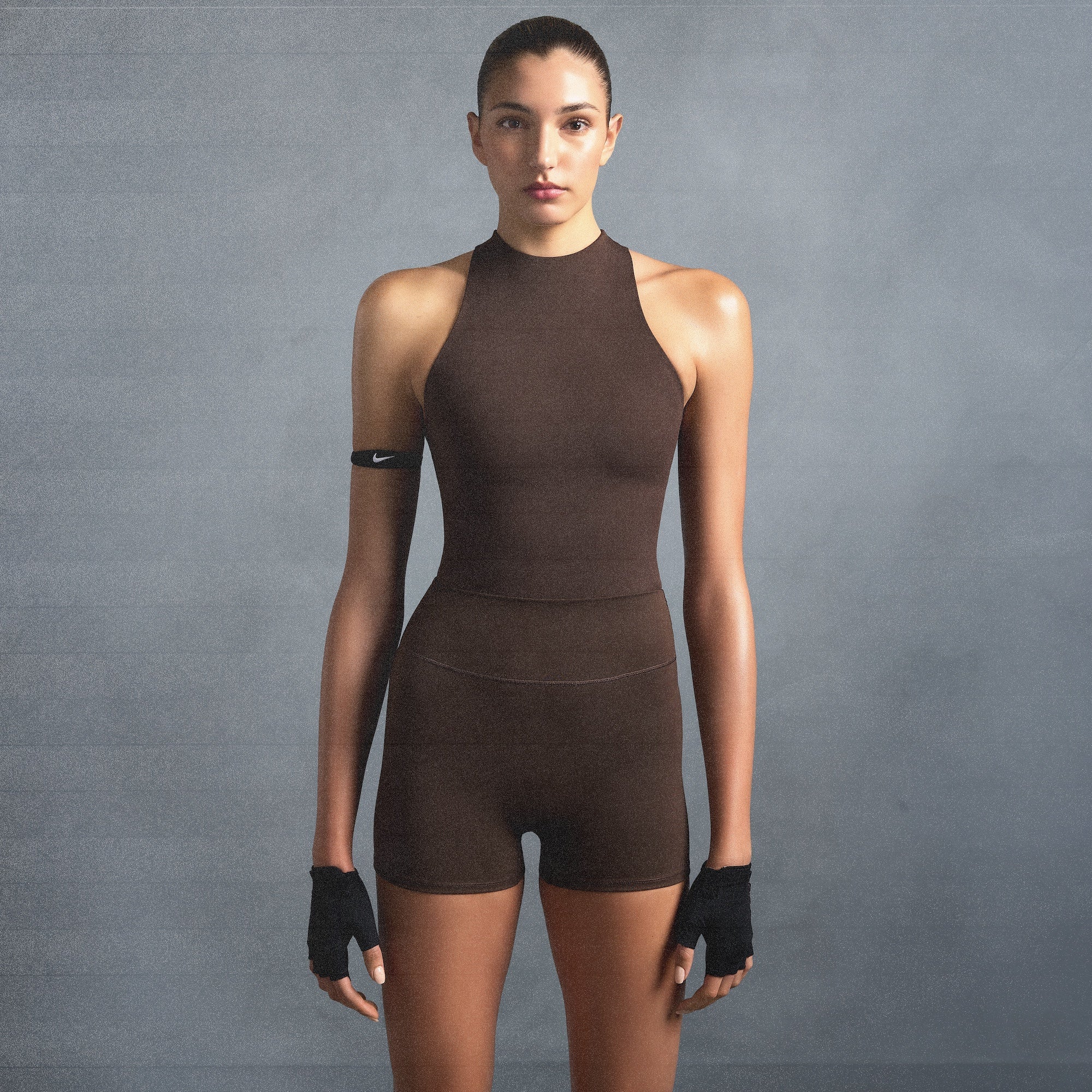NikeSKIMS MATTE MOCK NECK RACER TANK | DARK SEPIA