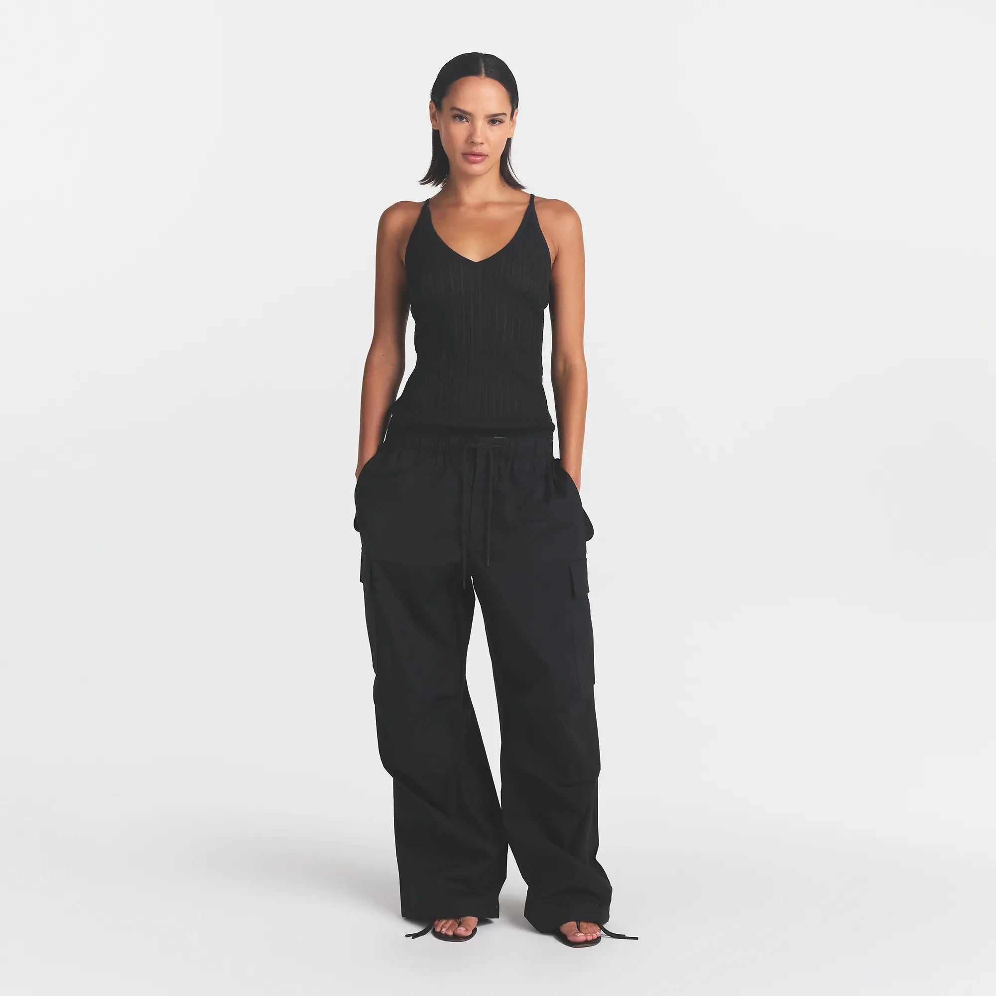 SHEER KNIT PLUNGE TANK | ONYX