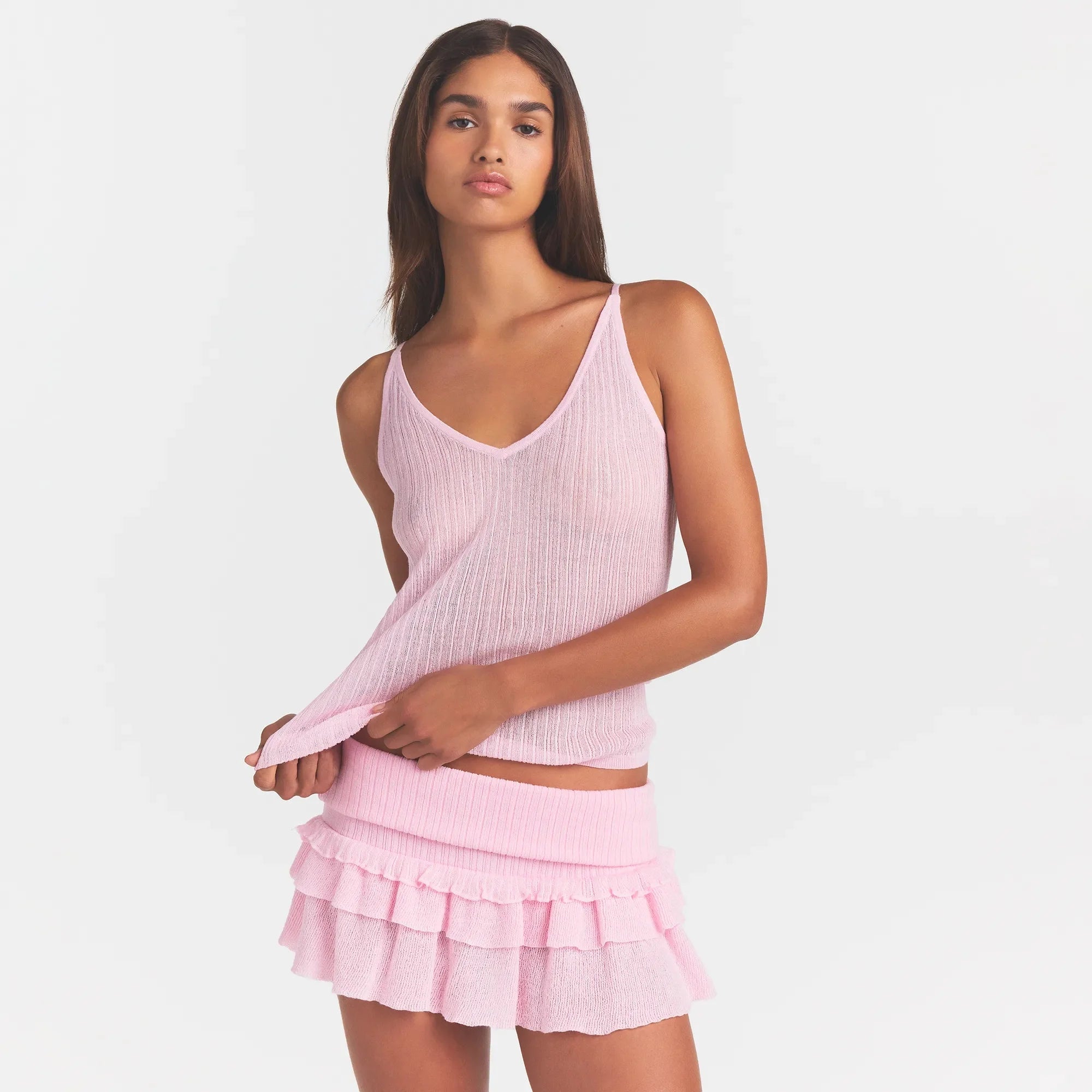 SHEER KNIT PLUNGE TANK | PEONY