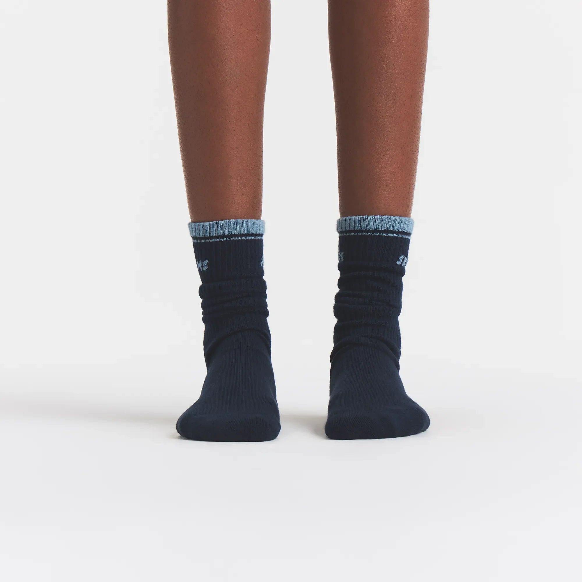 SKIMS SOCKS RIBBED CREW LOGO SOCK | NAVY AND KYANITE