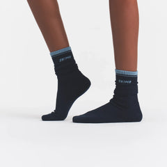 SKIMS SOCKS RIBBED CREW LOGO SOCK | NAVY AND KYANITE