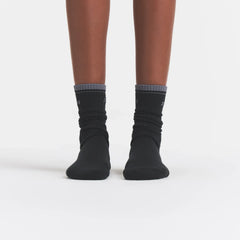 SKIMS SOCKS RIBBED CREW LOGO SOCK | ONYX AND DARK HEATHER GREY