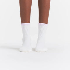 SKIMS SOCKS RIBBED QUARTER CREW LOGO SOCK | SNOW AND CHERRY BLOSSOM