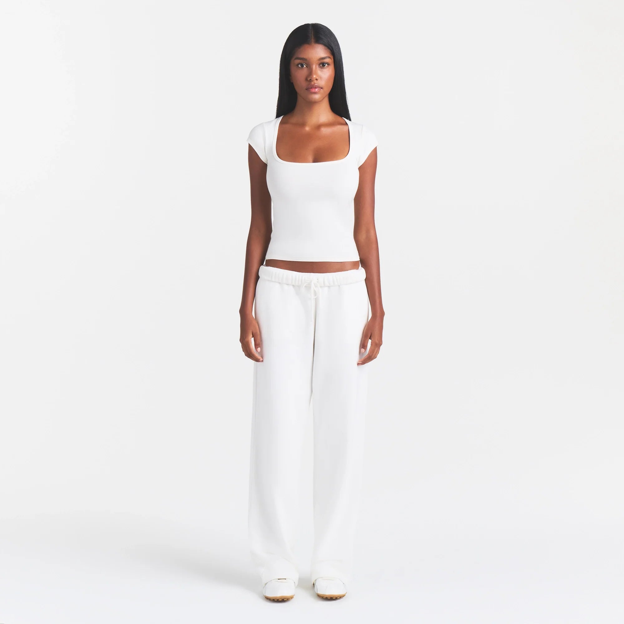 COTTON JERSEY SCOOP NECK T-SHIRT | MARBLE