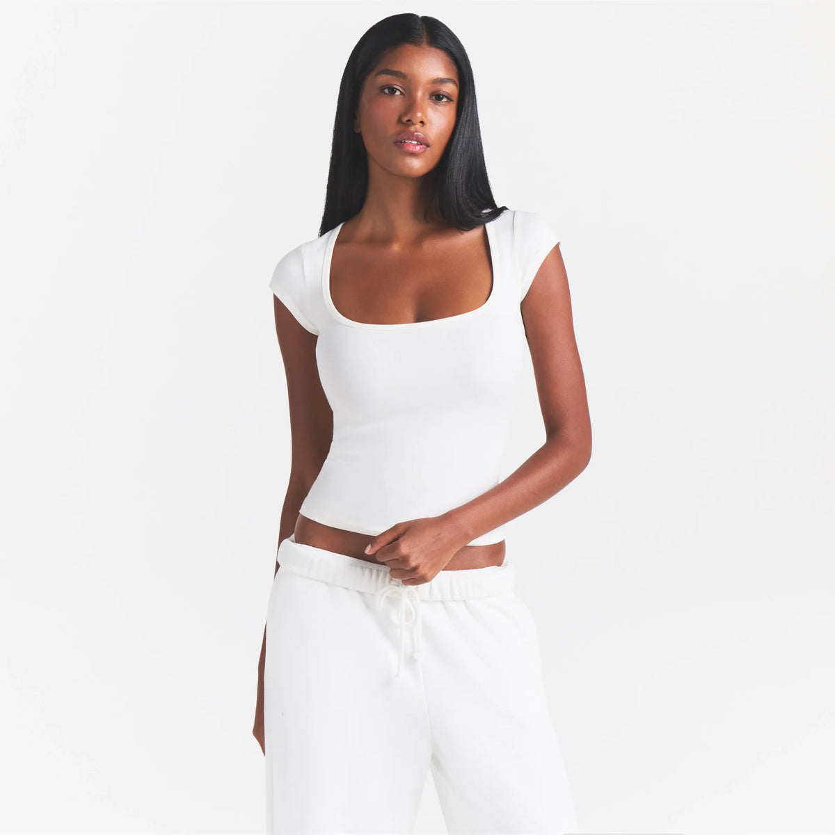 COTTON JERSEY SCOOP NECK T-SHIRT | MARBLE