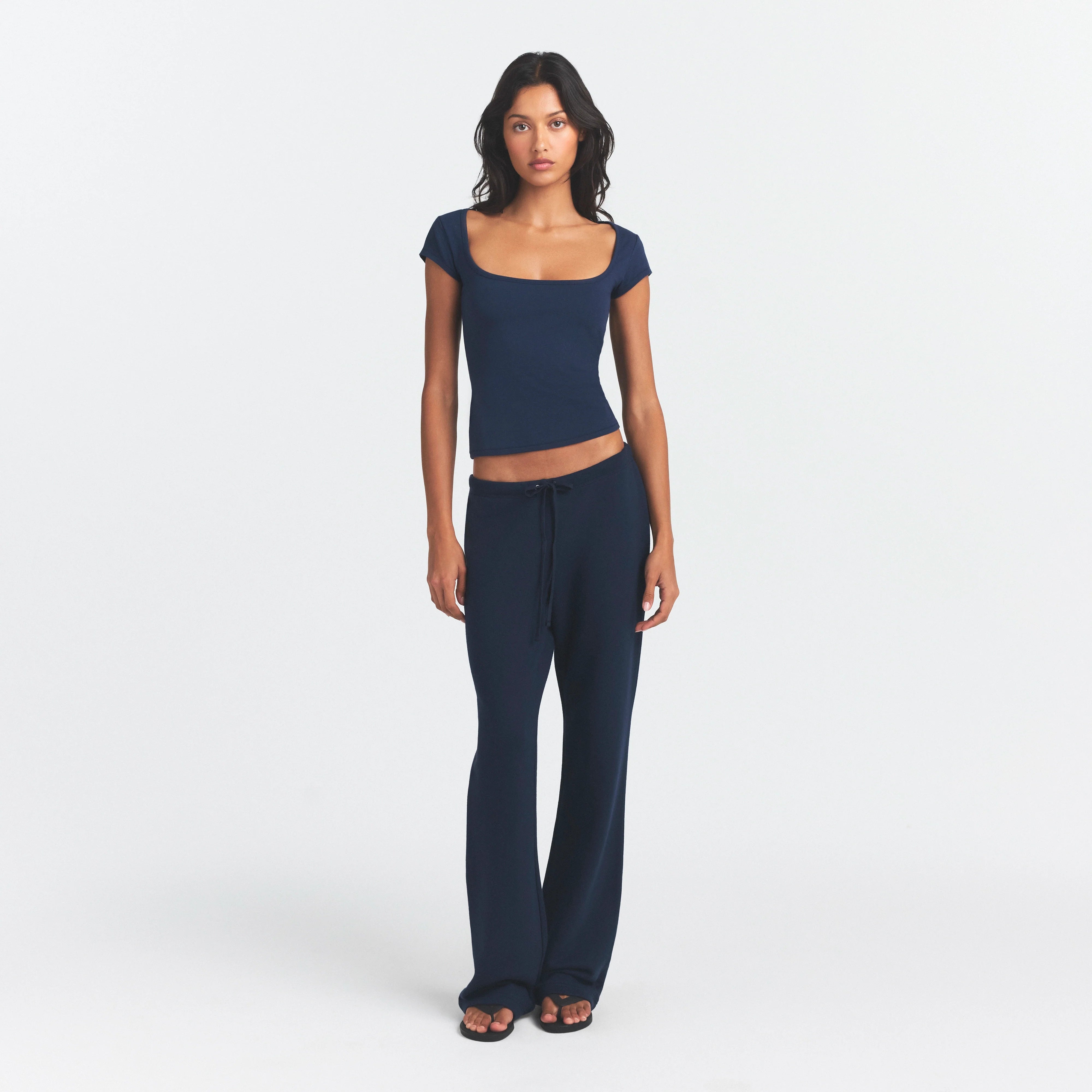 COTTON JERSEY SCOOP NECK T-SHIRT | NAVY