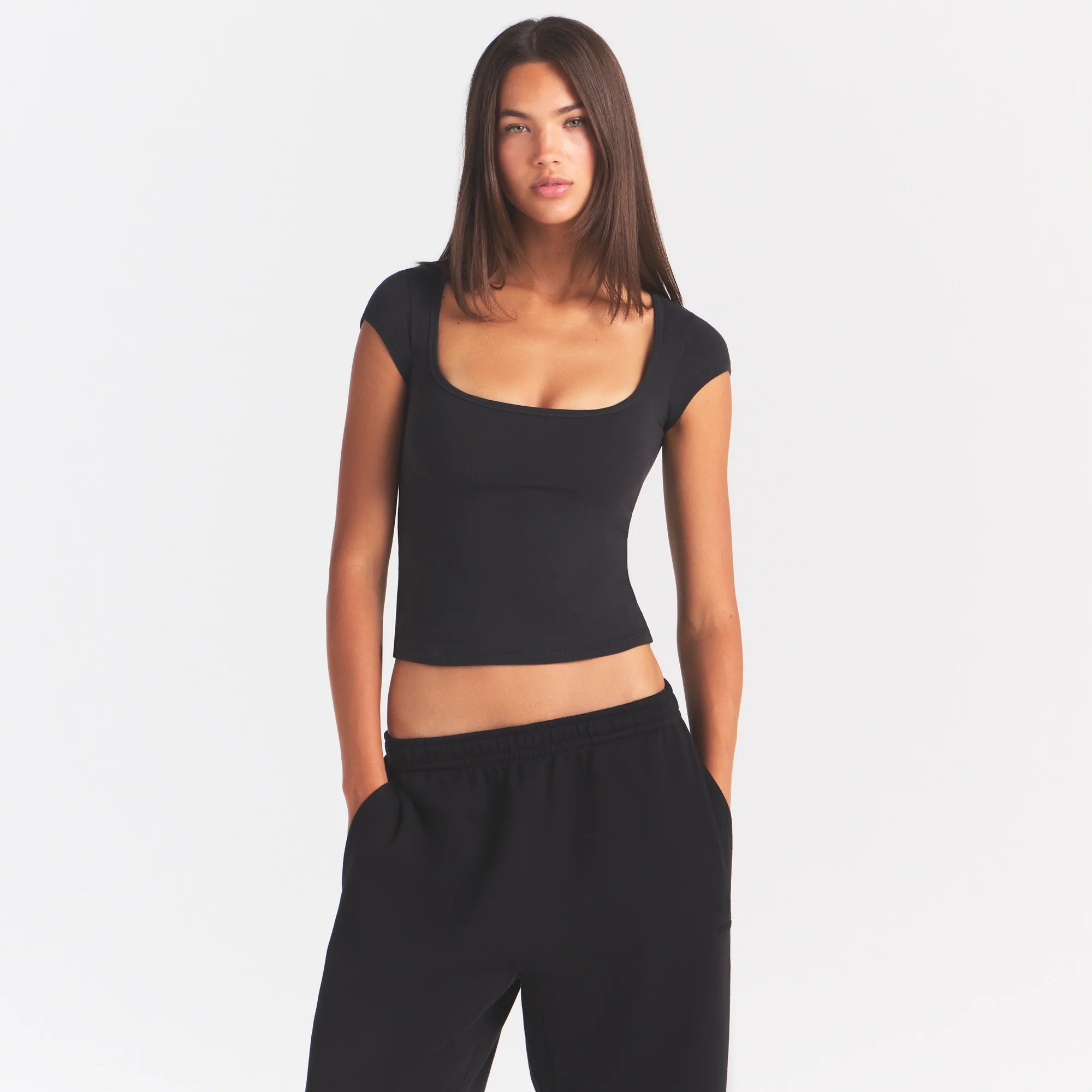 COTTON JERSEY SCOOP NECK T-SHIRT | SOOT