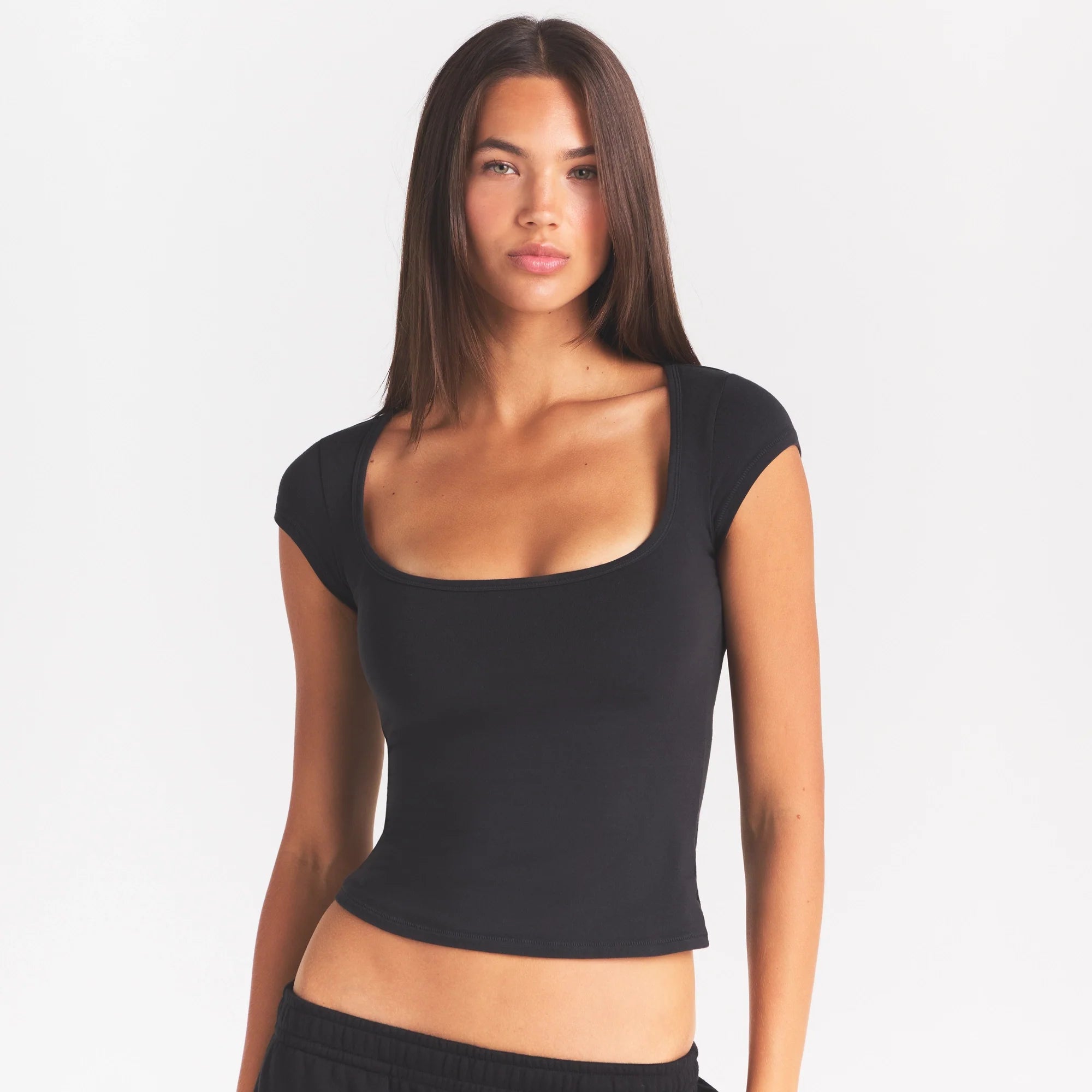 COTTON JERSEY SCOOP NECK T-SHIRT | SOOT