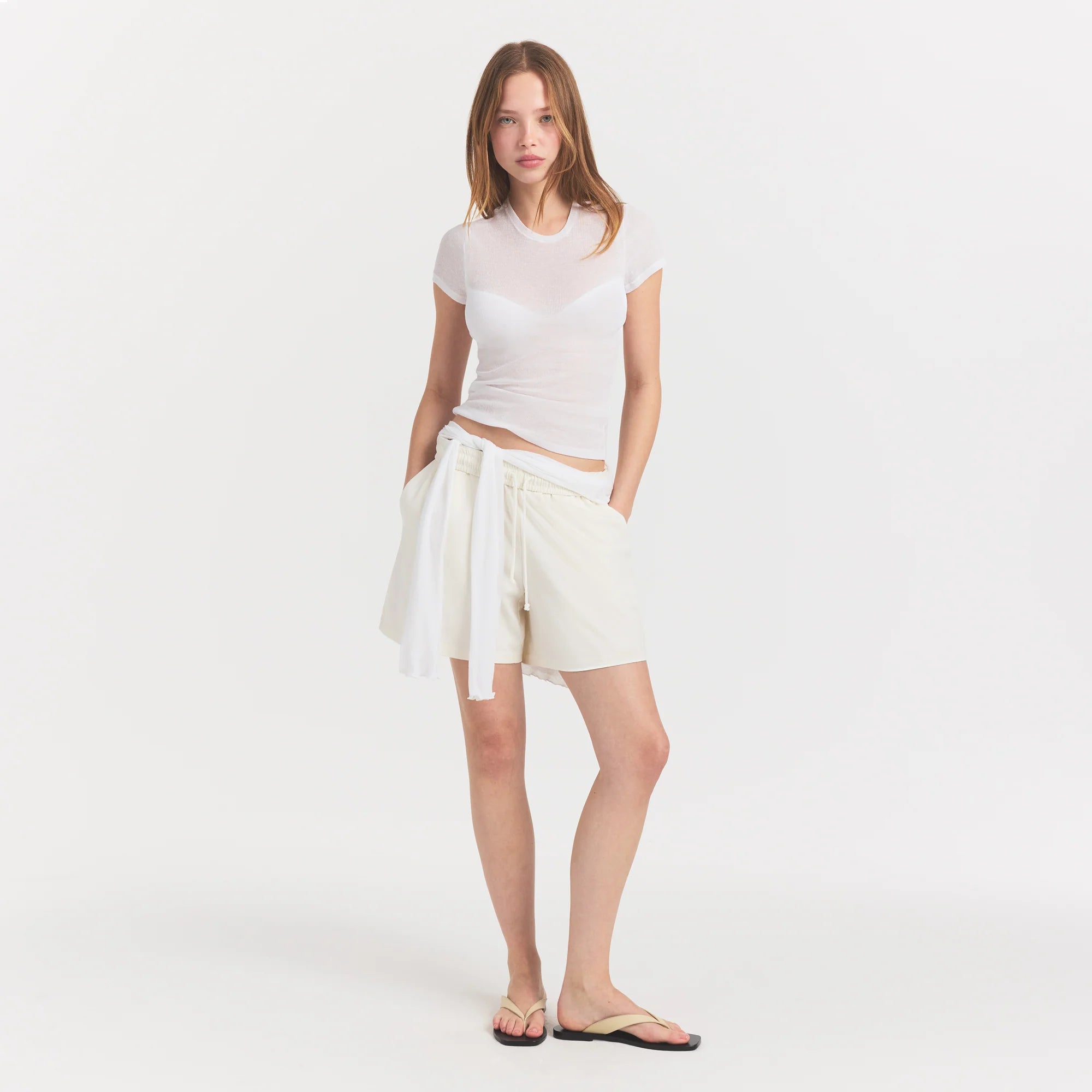 SHEER RIB T-SHIRT | SNOW