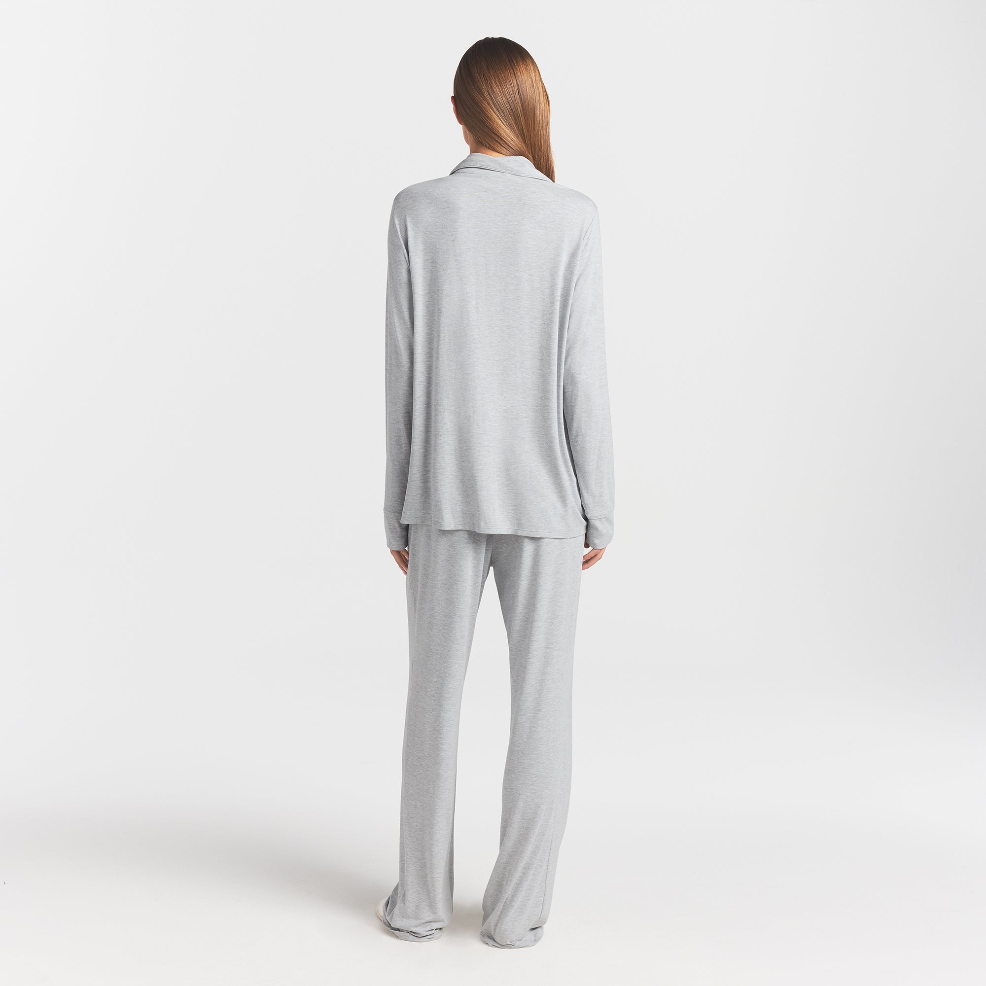 SKIMS SLEEP LONG SLEEVE BUTTON UP SET | LIGHT HEATHER GREY