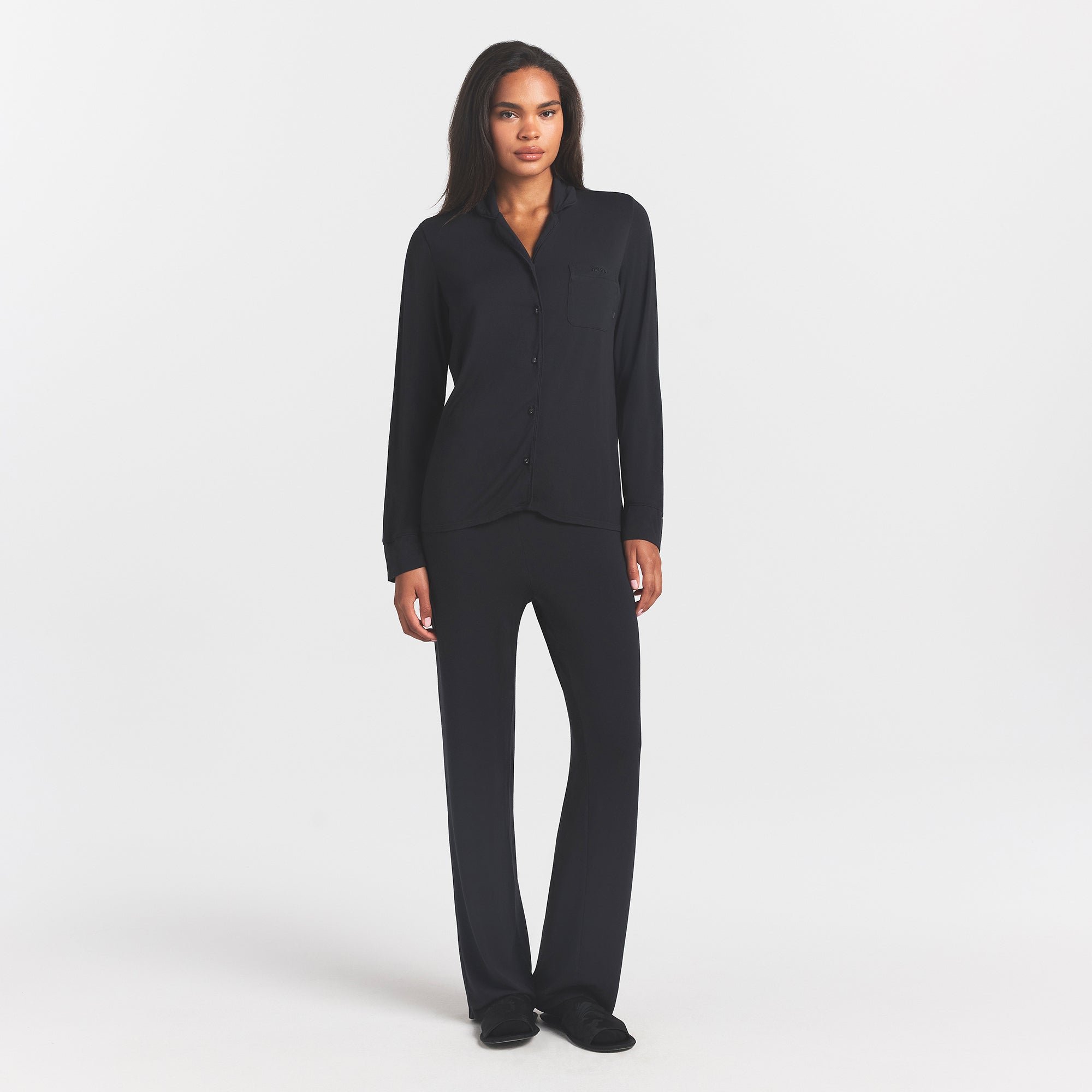 SKIMS SLEEP LONG SLEEVE BUTTON UP SET | ONYX