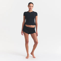 SKIMS SLEEP HENLEY AND FOLDOVER SHORT SET | ONYX